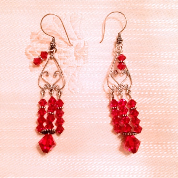 Elegant Red Swarovski crystal beaded Earrings. Valentine’s Day gift - Picture 1 of 3
